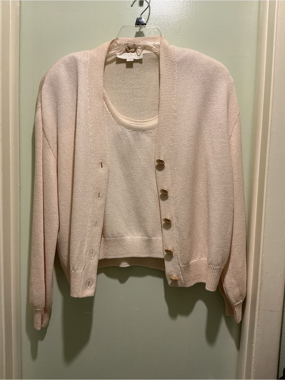St. John Light Cream Knit Cardigan with Matching Tank